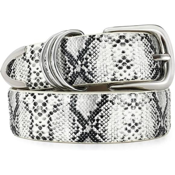 Accessories - Women's Leather Belts with Gold Buckle  White Snake